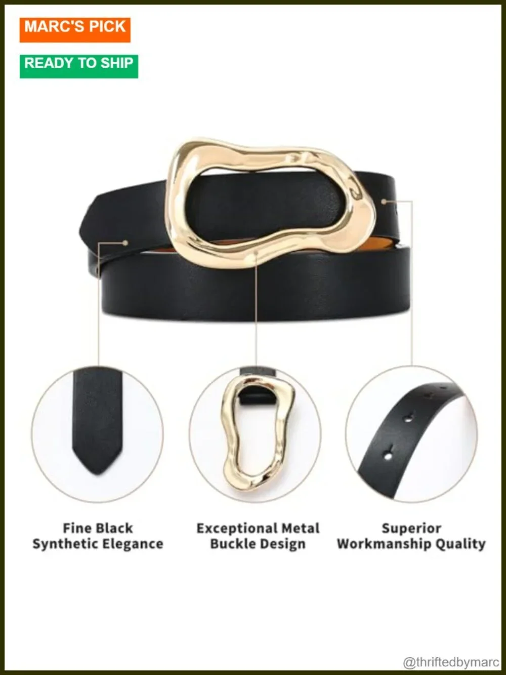 Faux Leather Waist Belt with Gold Buckle, Stylish Fashion Belt for Jeans &
